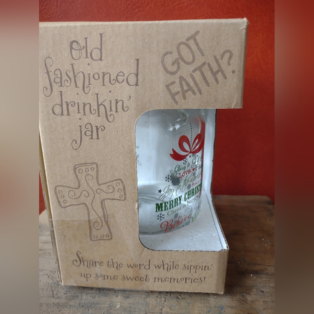 Old fashioned drinking jar Christmas
